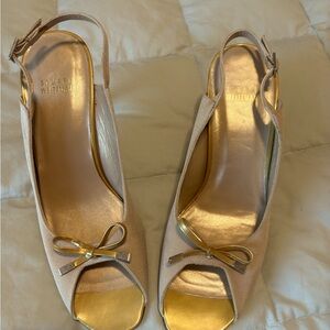 Stuart Weitzman Gold/ Tan sling heels
